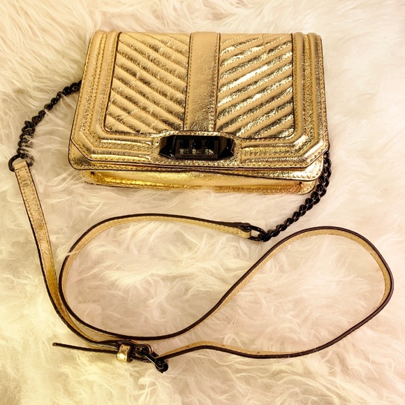 *NEW* REBECCA MINKOFF Love Crossbody Gold Gunmetal - Picture 4 of 5